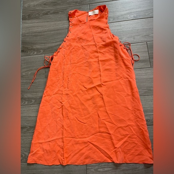 Amanda Uprichard| Neon Coral Silk Dress with Cute Sleeve Details, Size Medium••• - Picture 9 of 13